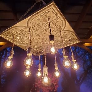 Original Design Antique Tin Tile (Original to Omaha) Chandelier Ceiling Light